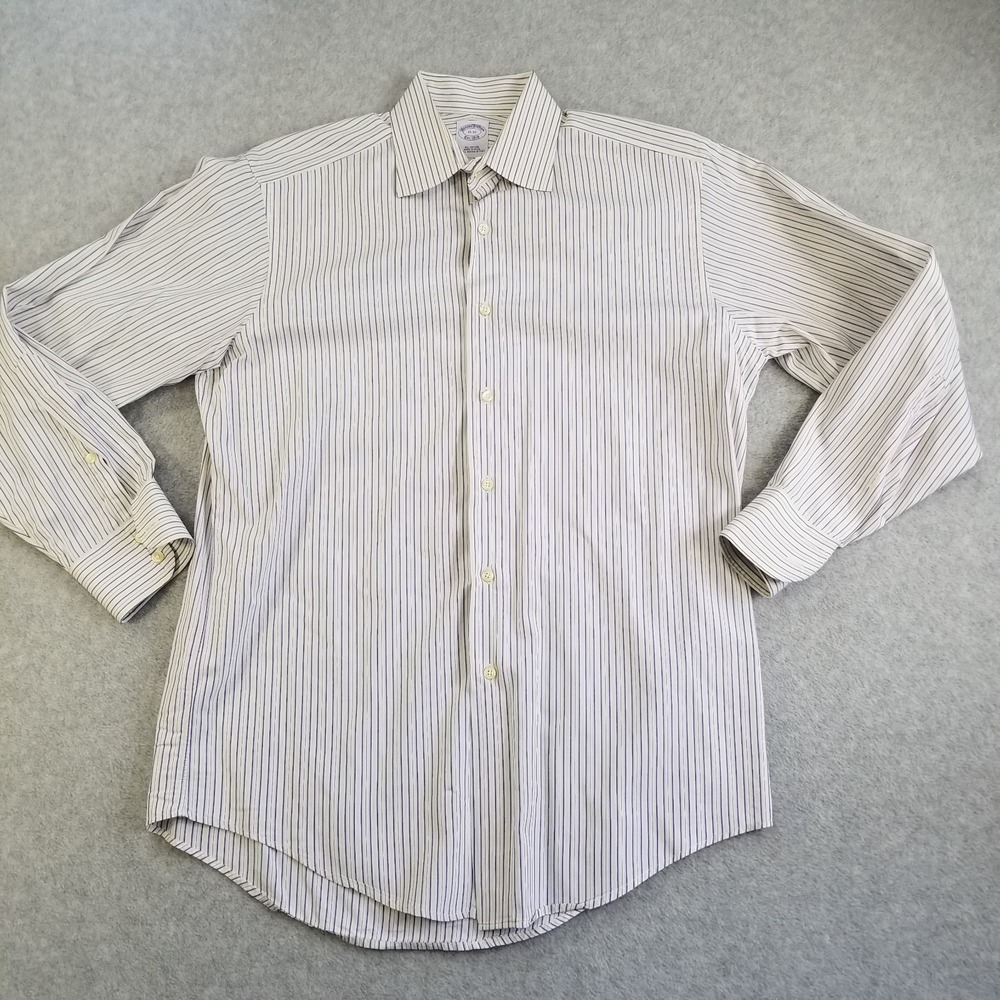 VTG Brooks Brothers Dress Shirt Mens 15-32 Striped White Blue Made In USA Italy